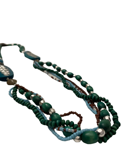Green and silver Bead Layered Necklace