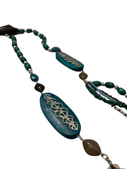 Green and silver Bead Layered Necklace