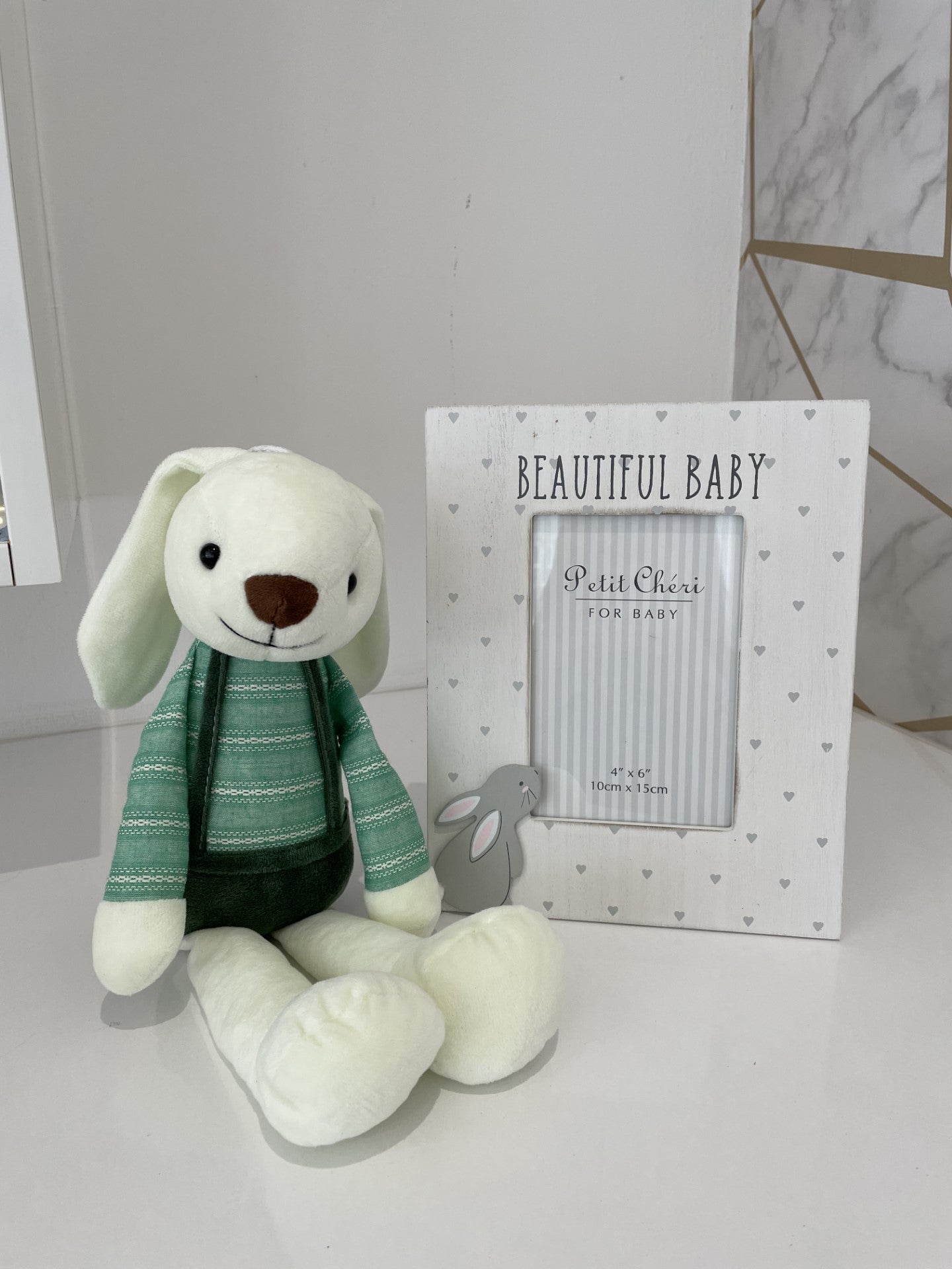 Green Clothed Bunny & Frame Baby Bundle