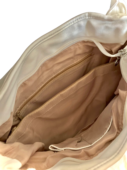 White Faux Leather Bag with Pink Bow