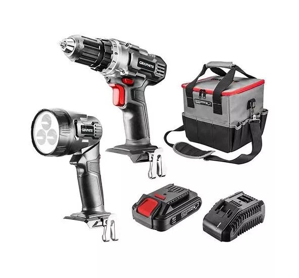 Graphite+ Cordless Drill/Screwdriver + Torch + Battery + Charger + Tool Bag Set