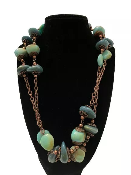 6 Blue Stoned Cooper Double Necklace