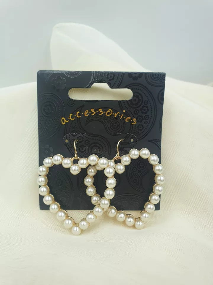 12 Gold Heart Pearl Fashion Hook Earrings