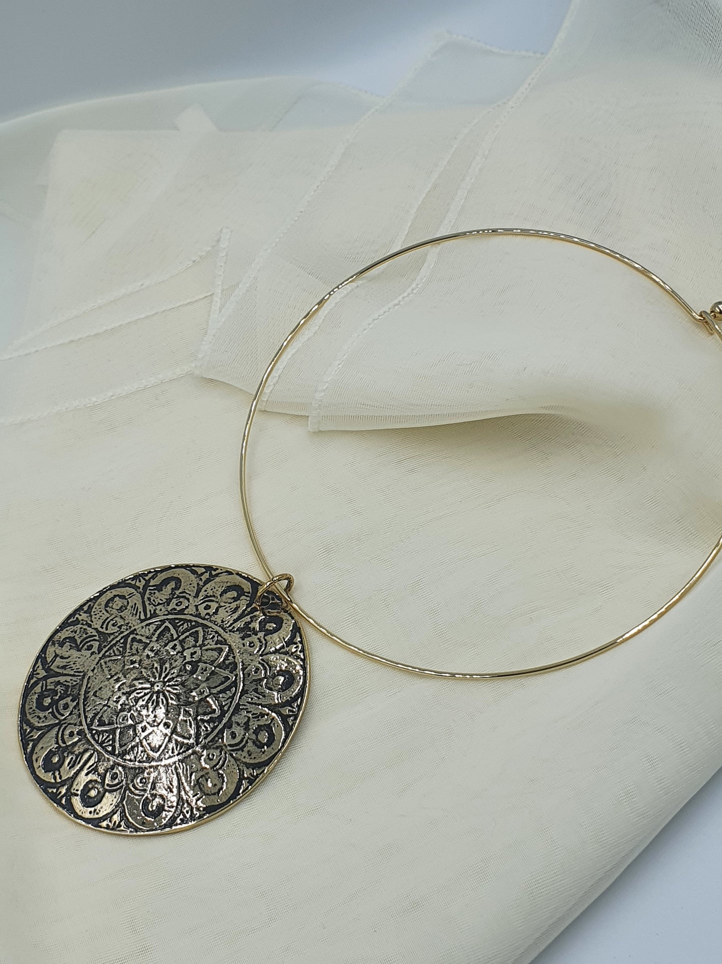 Women's Necklace with Large Gold Pendant Bohemian Style
