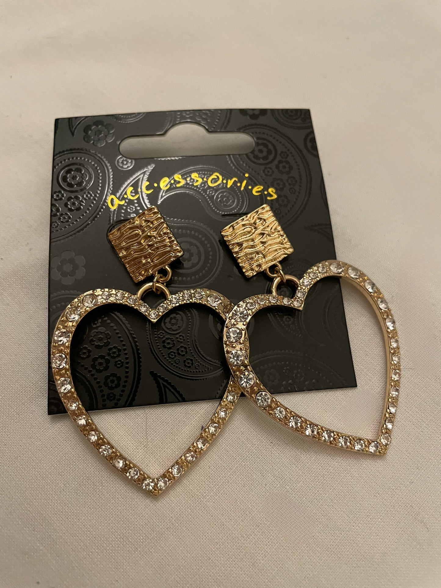 Gold Rhinestone Heart Earring