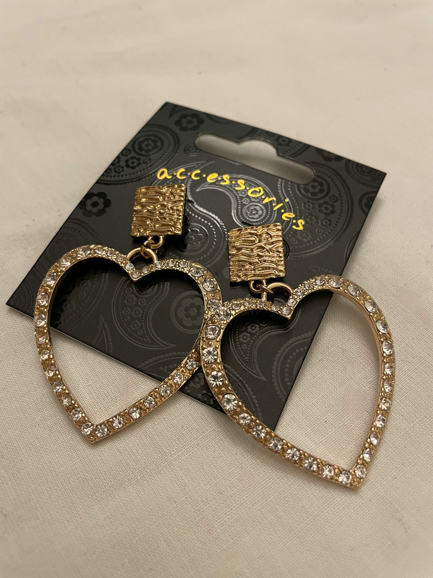 Gold Rhinestone Heart Earring