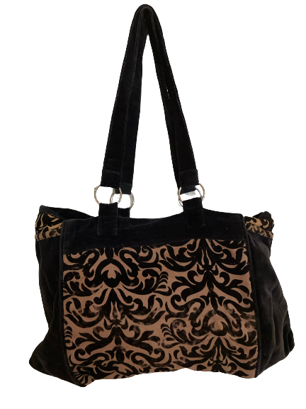 Black Vintage Velvet Leopard Handbag