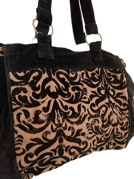 Black Vintage Velvet Leopard Handbag