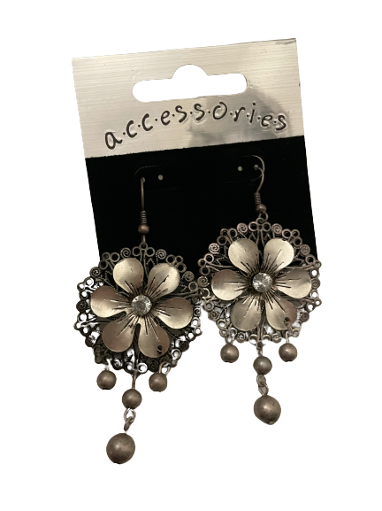 Silver Flower Drop Dangle Earrings