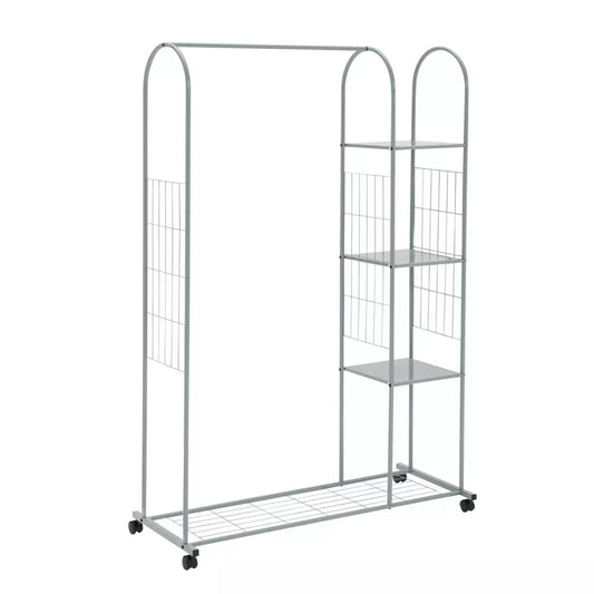 Clothes Rail with Shelves - Silver