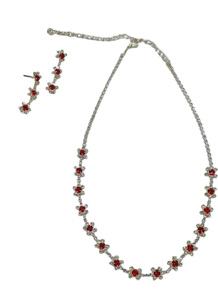 Silver & Ruby Necklace and Earring Set