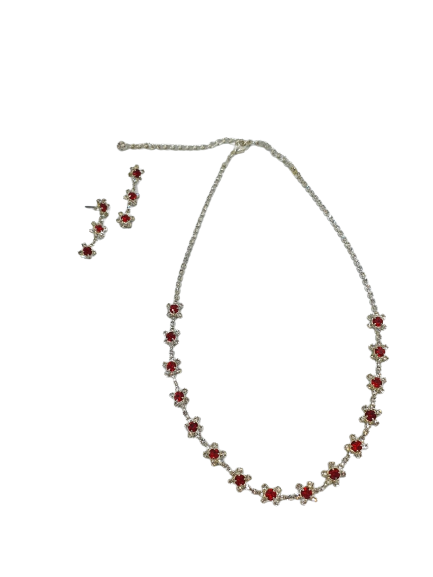 Silver & Ruby Necklace and Earring Set