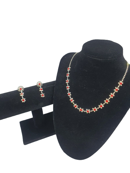 Silver & Ruby Necklace and Earring Set