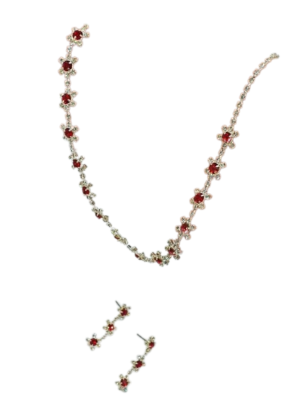 Silver & Ruby Necklace and Earring Set