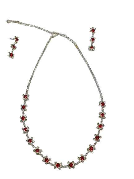 Silver & Ruby Necklace and Earring Set