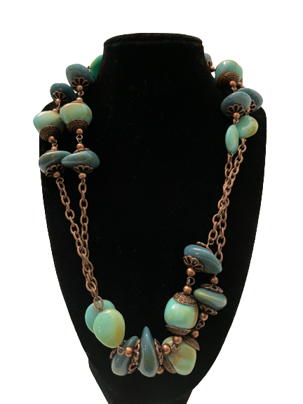 Blue Stoned Cooper Double Layered Necklace