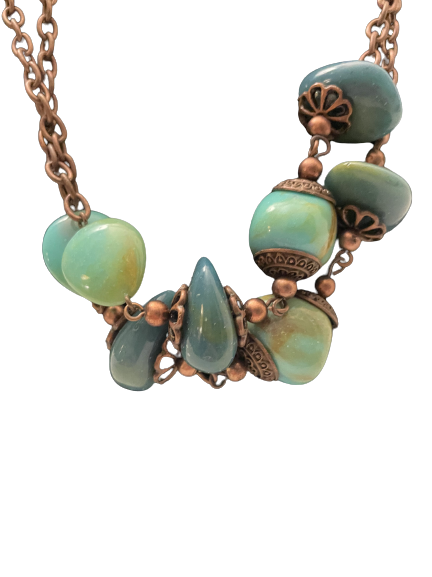 Blue Stoned Cooper Double Layered Necklace