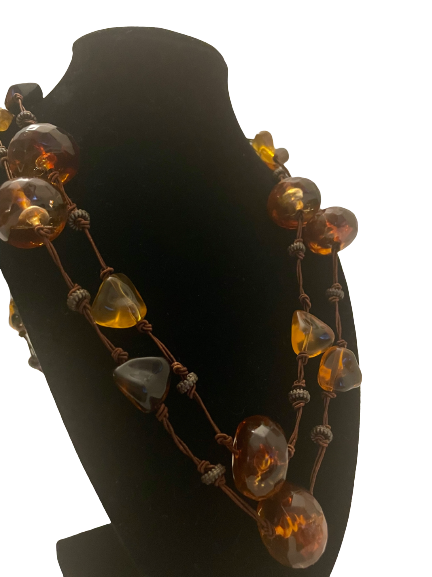 Amber Stone Double Layered Necklace