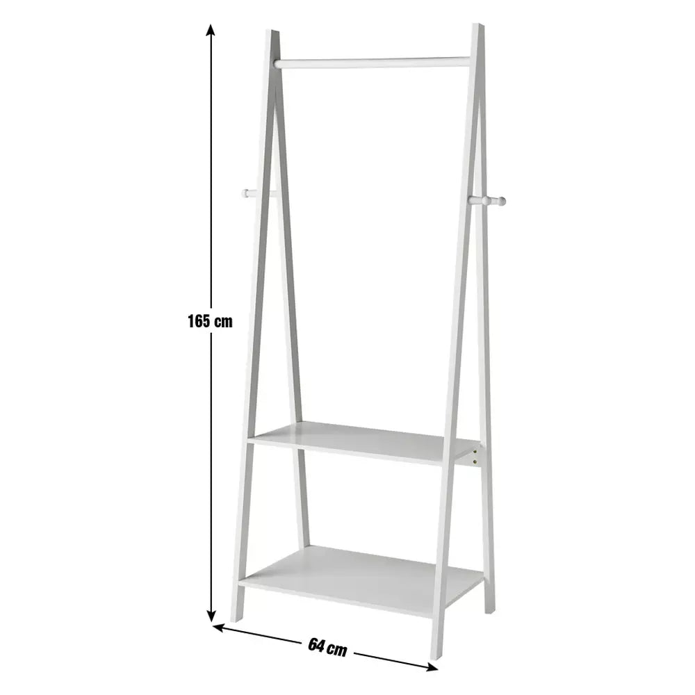 Decorative Clothes Rail with 2 Shelves - White