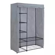 Covered Double Wardrobe with Storage - Grey