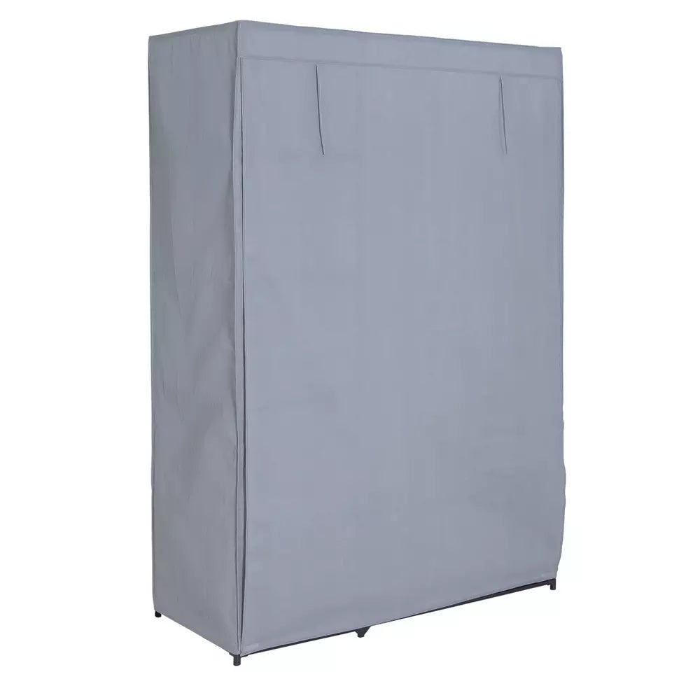 Covered Double Wardrobe with Storage - Grey