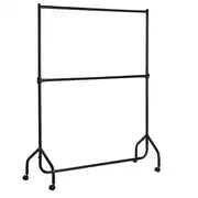 Heavy Duty 2 Tier Wheeled Clothes Rail - Black