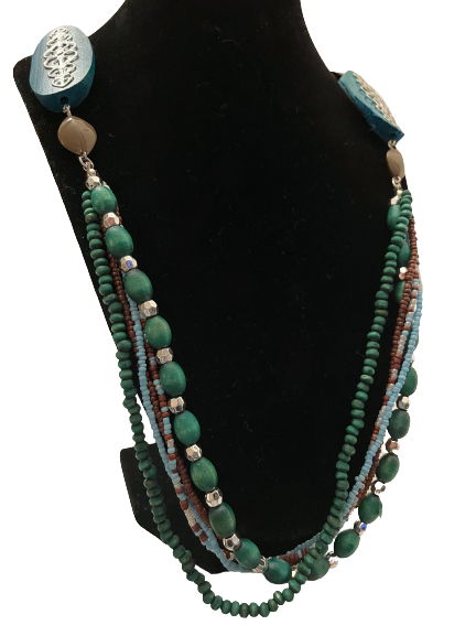 Green and silver Bead Layered Necklace