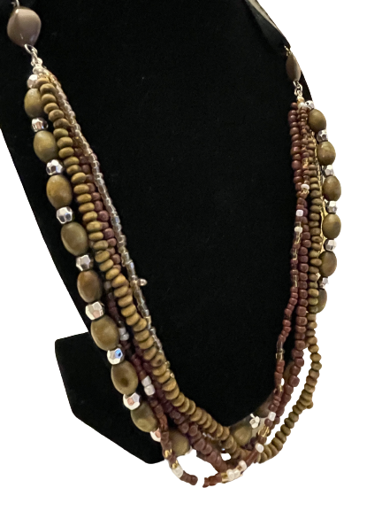 Brown and Silver Bead Layered Necklace