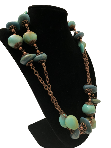 Blue Stoned Cooper Double Layered Necklace