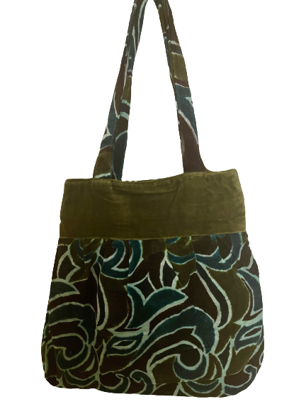 Blue and Green Velvet Tote Bag