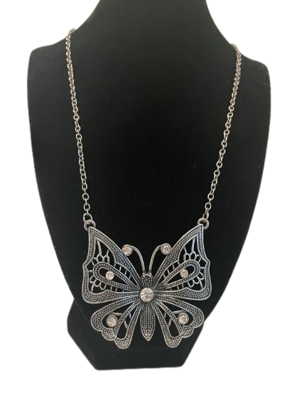 Silver Butterfly Jewelled Pendant