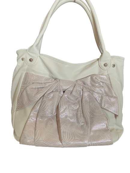 White Faux Leather Bag with Pink Bow