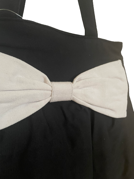 Black Cotton Tote Bag with White Bow