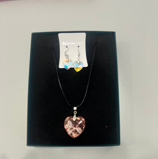 Crystal Heart Earrings and Necklace Set