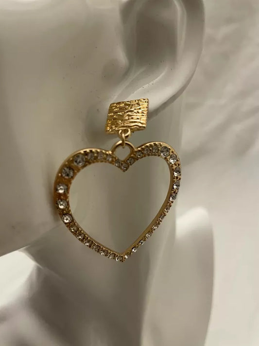 6 Pairs Gold Rhinestone Heart Earrings