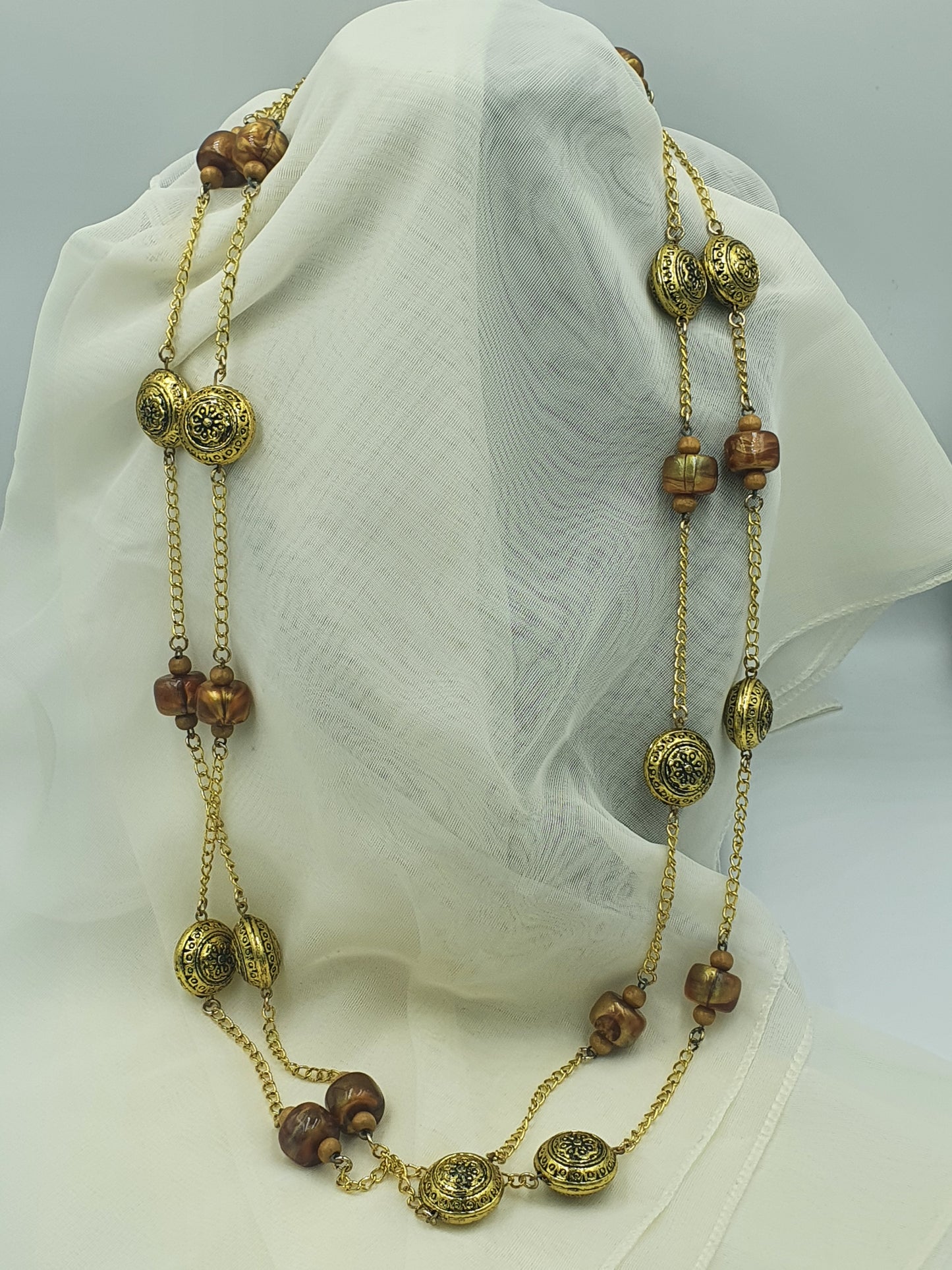 Boho Amber stone and Gold tone Necklace