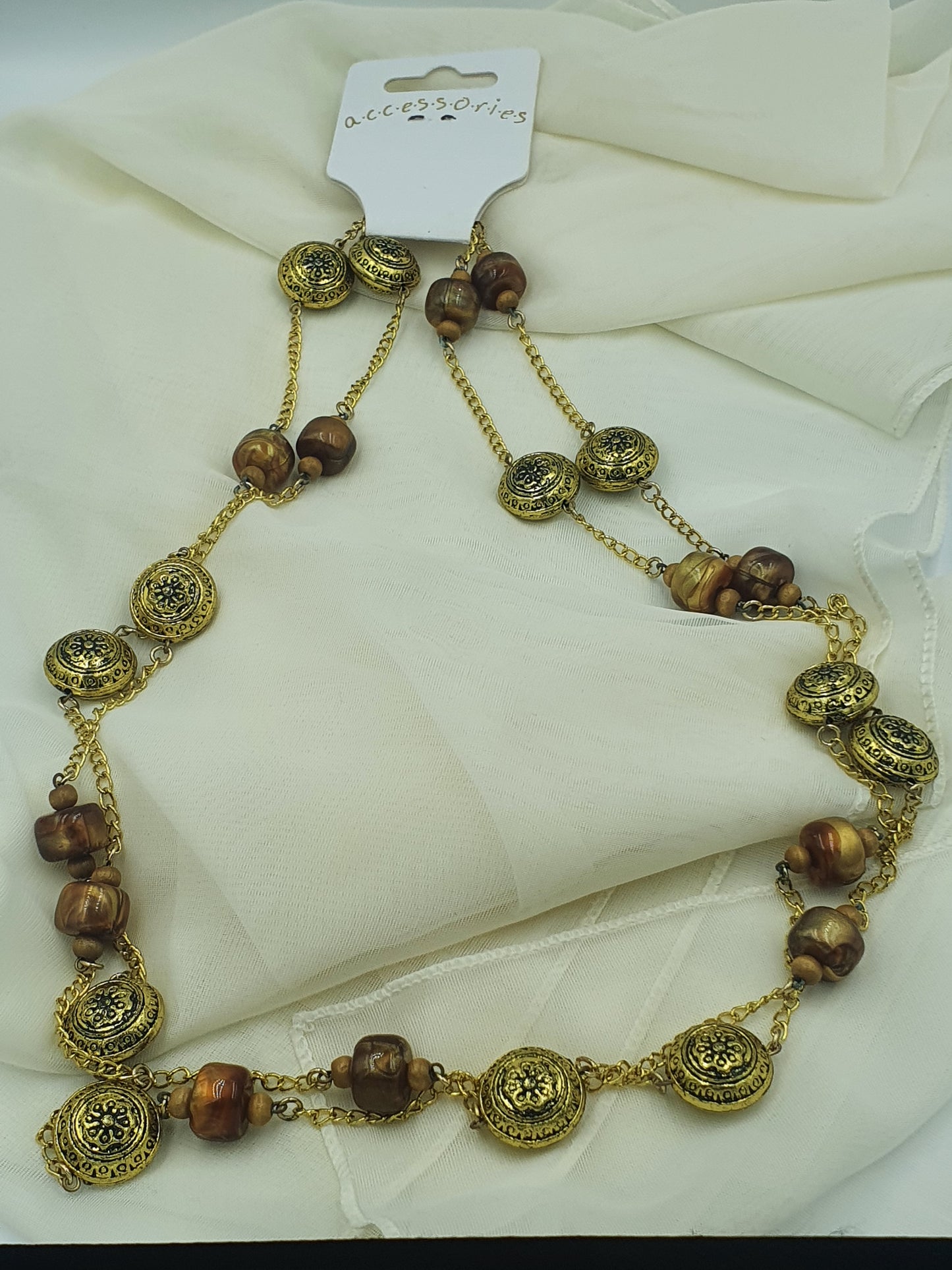 Boho Amber stone and Gold tone Necklace