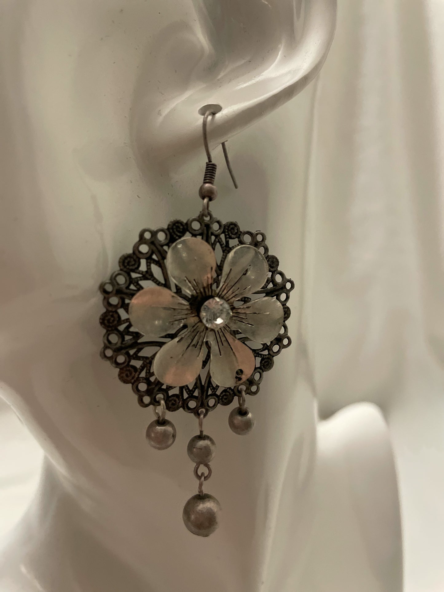 Silver Flower Drop Dangle Earrings