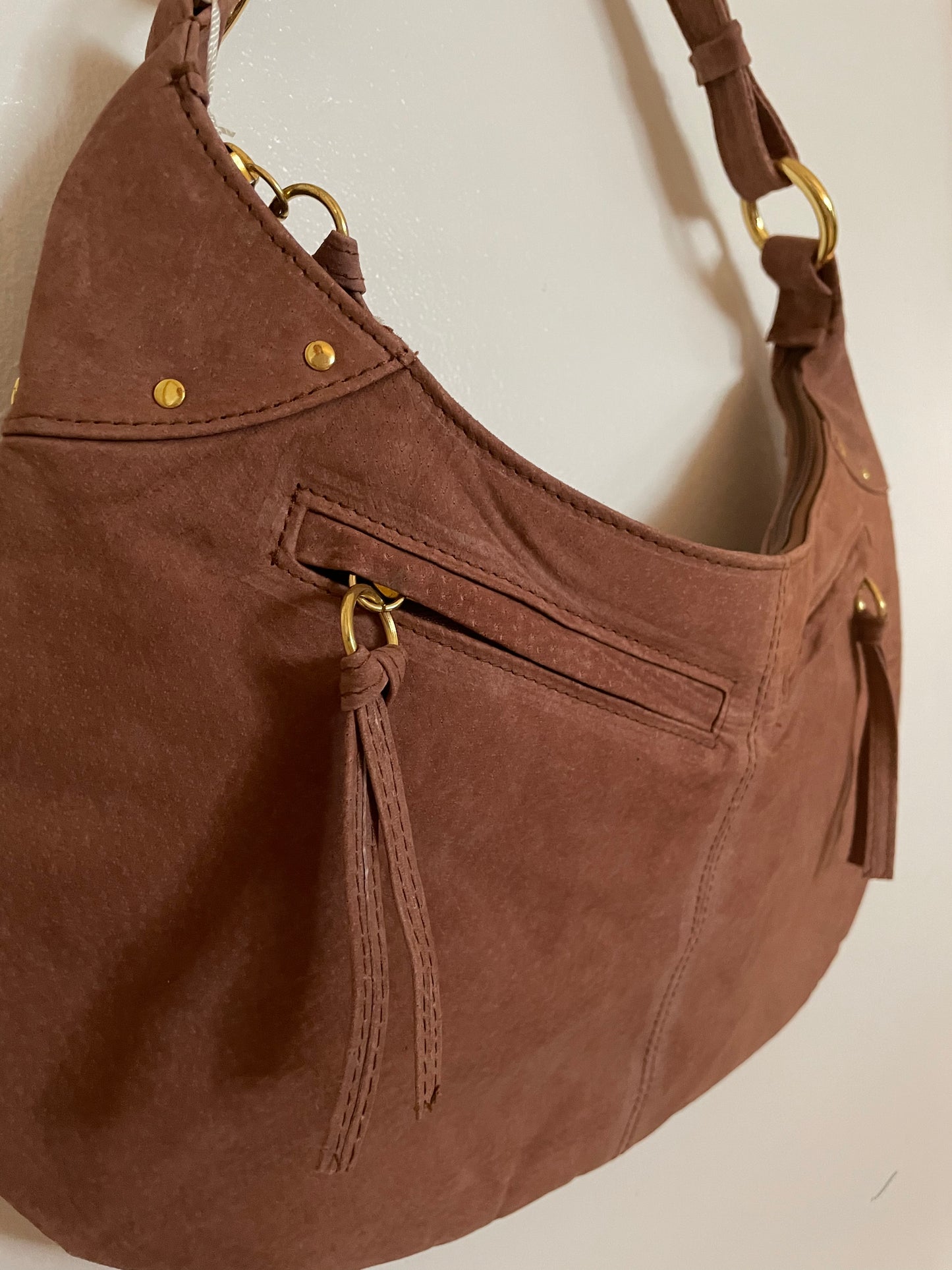 Tan Faux Suede Saddle Bag