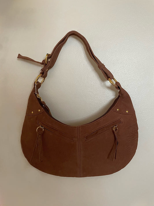 Tan Faux Suede Saddle Bag