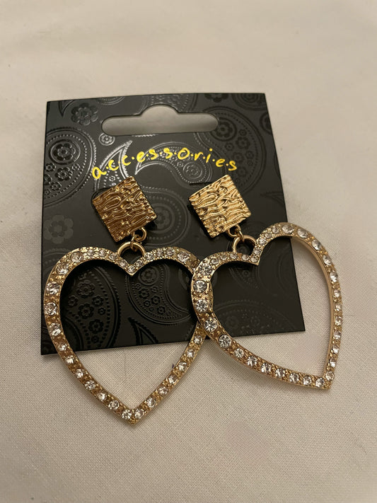 Gold Rhinestone Heart Earring