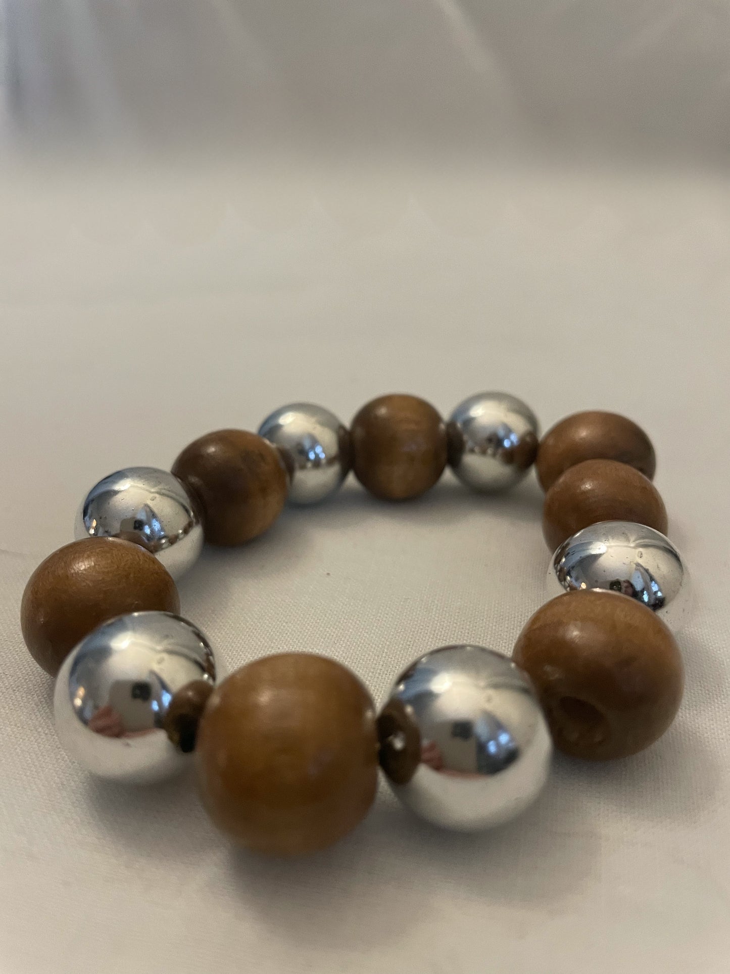 Brown and Silver Beaded Bracelets - Set of Five