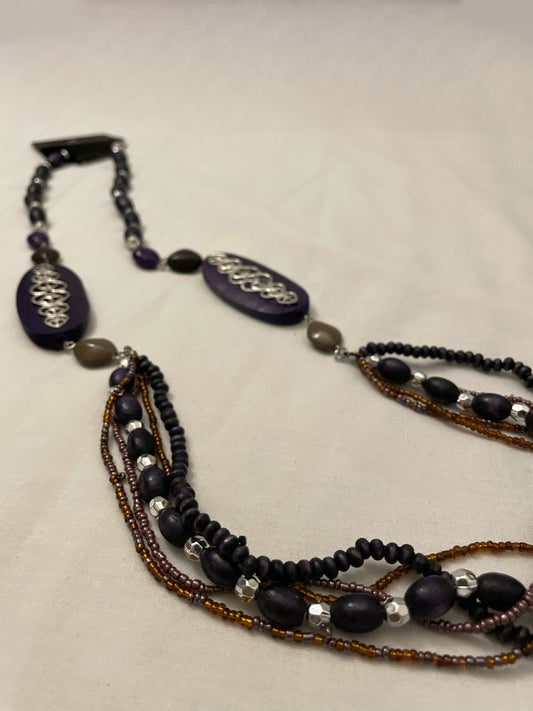 Purple and Silver Bead Layered Necklaces