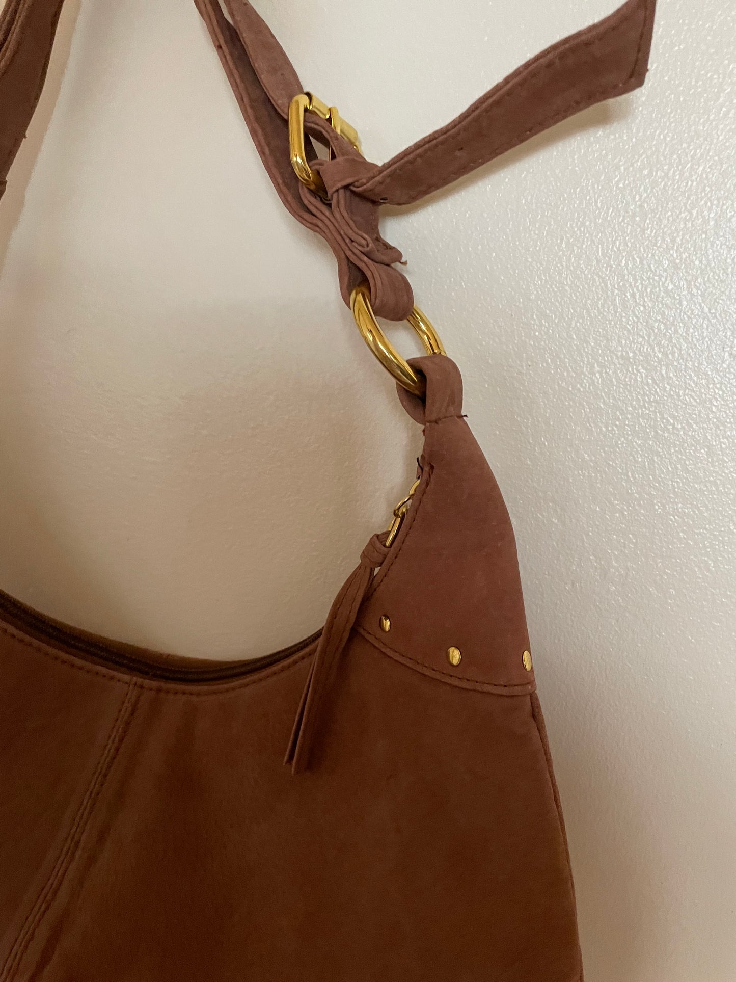 Tan Faux Suede Saddle Bag