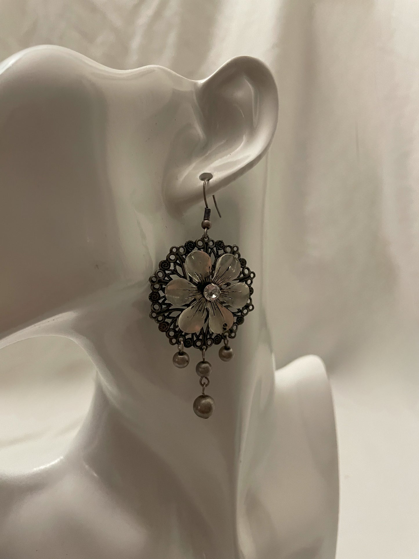 Silver Flower Drop Dangle Earrings